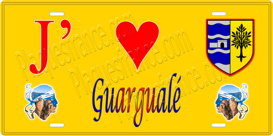 Plaque métal décorative 15 x 30 cm mur antique J' ❤️ Guargualé  canton de Taravo-Ornano Corse du Sud