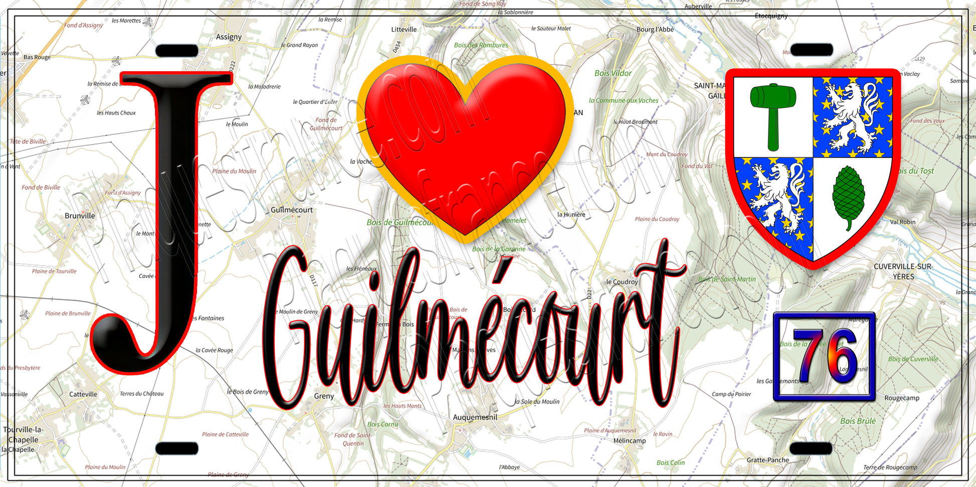 Plaque métal décorative  J' ❤️ Guilmécourt, Seine Maritime (76)