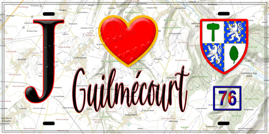 Plaque métal décorative  J' ❤️ Guilmécourt, Seine Maritime (76)