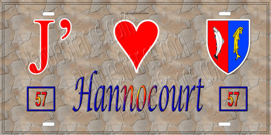 Plaque métal décorative 15 x 30 cm mur antique 57 J' ❤️ Hannocourt, canton du Saulnois Moselle 57