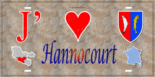 Plaque métal décorative 15 x 30 cm mur antique carte J' ❤️ Hannocourt, canton du Saulnois Moselle 57