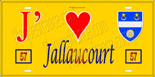 Plaque métal décorative 15 x 30 cm fond jaune 57 J' ❤️Jallaucourt, canton du Saulnois Moselle 57