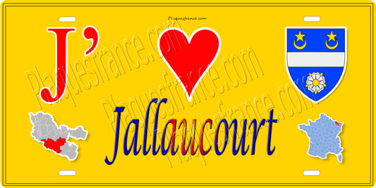 Plaque métal décorative 15 x 30 cm mur jaune carte J' ❤️Jallaucourt, canton du Saulnois Moselle 57