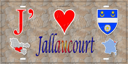 Plaque métal décorative 15 x 30 cm mur antique carte J' ❤️Jallaucourt, canton du Saulnois Moselle 57