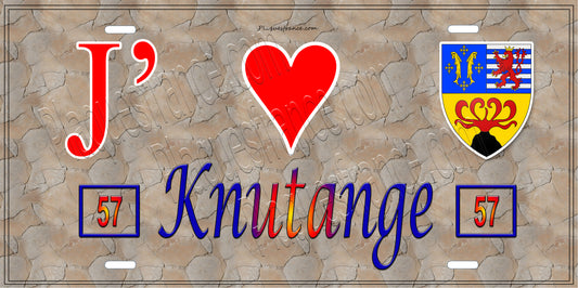 Plaque métal décorative 15 x 30 cm mur antique 57  J' ❤️ Knutange Canton de Algrange Moselle 57