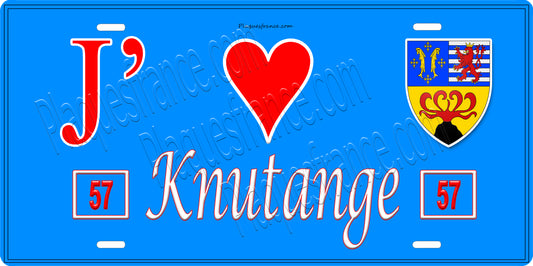Plaque métal décorative 15 x 30 cm bleu 57  J' ❤️ Knutange Canton de Algrange Moselle 57