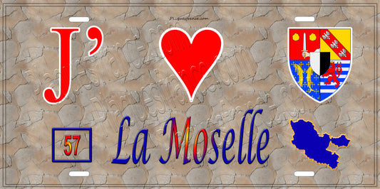 Plaque métal décorative 15x30cm fond mur antique J' ❤️la Moselle 57 + carte Moselle