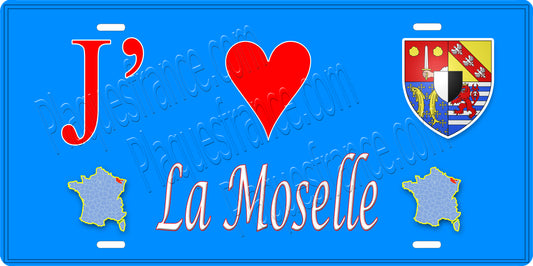 Plaque métal décorative 15x 30 cm fond bleu J'❤️ la Moselle 57