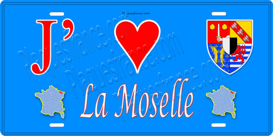 Plaque métal décorative 15x30cm fond bleu J' ❤️la Moselle carte france