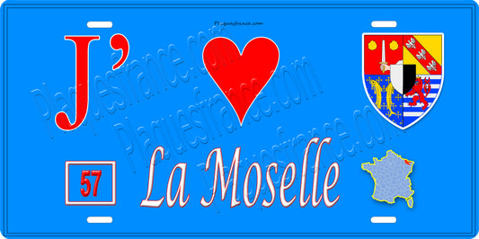 Plaque métal décorative 15x30cm fond bleu J' ❤️la Moselle 57+carte