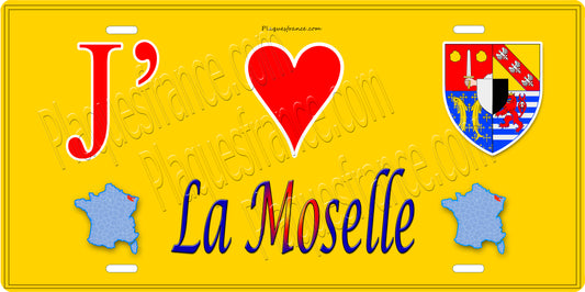 Plaque métal décorative 15x30cm fond jaune J' ❤️la Moselle  carte france