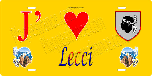 Plaque métal décorative 15 x 30 cm jaune J' ❤️ Lecci canton du Bavela  Corse du Sud