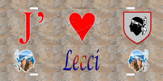 Plaque métal décorative 15 x 30 cm mur antique J' ❤️ Lecci canton du Bavela  Corse du Sud