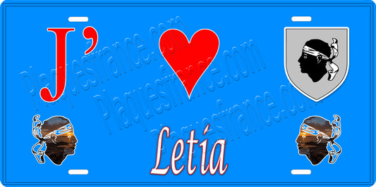 Plaque métal décorative 15 x 30 cm bleu J' ❤️ Letia Canton de Sevi-Sorru-Cinarca Corse du Sud