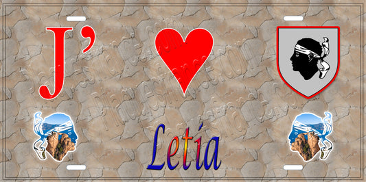 Plaque métal décorative 15 x 30 cm mur antique J' ❤️ Letia Canton de Sevi-Sorru-Cinarca Corse du Sud