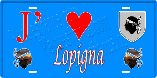 Plaque métal décorative 15 x 30 cm bleu J' ❤️ Lopigna Canton de Sevi-Sorru-Cinarca Corse du Sud