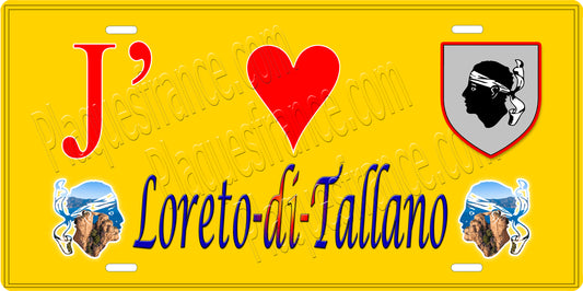 Plaque métal décorative 15 x 30 cm jaune J' ❤️ Loreto di Tallano canton du Sartenais-Valinco  Corse du Sud