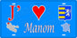 Plaque métal décorative 15 x 30 cm fond mur bleu carte J' ❤️ Manom, canton Yutz Moselle 57