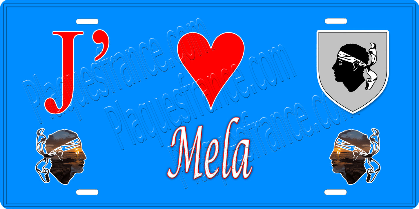Plaque métal décorative 15 x 30 cm bleu J' ❤️ Mela canton du Sartenais-Valinco  Corse du Sud