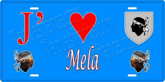 Plaque métal décorative 15 x 30 cm bleu J' ❤️ Mela canton du Sartenais-Valinco  Corse du Sud