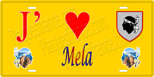 Plaque métal décorative 15 x 30 cm jaune J' ❤️ Mela canton du Sartenais-Valinco  Corse du Sud