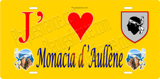 Plaque métal décorative 15 x 30 cm jaune J' ❤️ Monacia d'Aullène canton du Grand-Sud  Corse du Sud