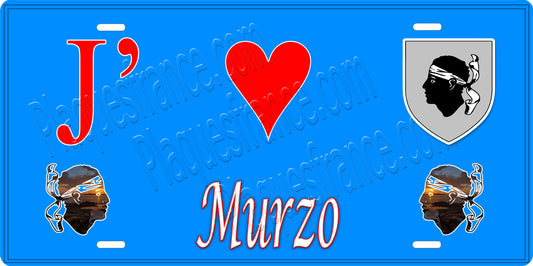 Plaque métal décorative 15 x 30 cm bleu J' ❤️ Murzo Canton de Sevi-Sorru-Cinarca Corse du Sud