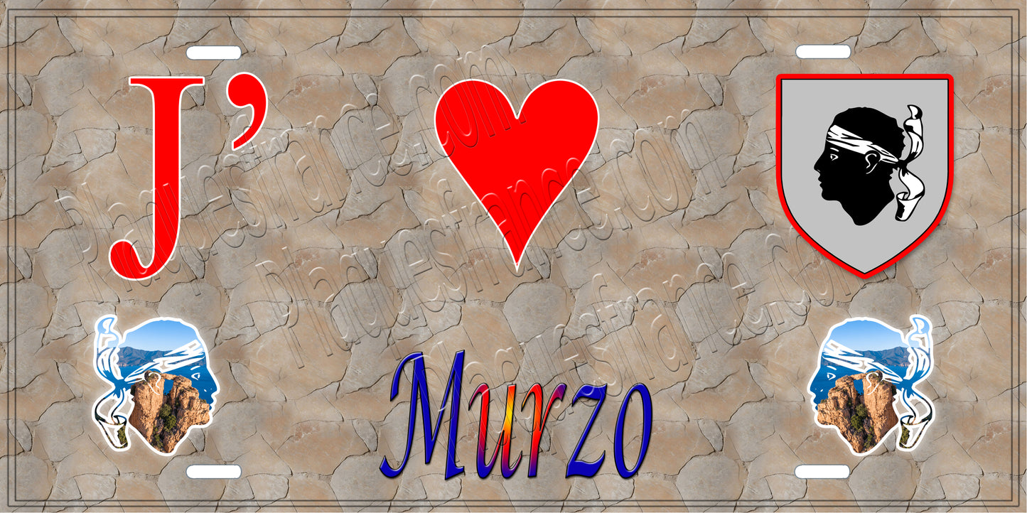 Plaque métal décorative 15 x 30 cm mur antique J' ❤️ Murzo Canton de Sevi-Sorru-Cinarca Corse du Sud