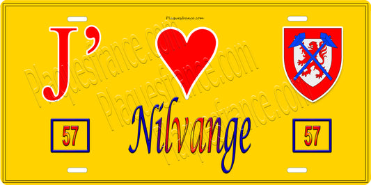 Plaque métal décorative 15 x 30 cm fond jaune 57 J' ❤️ Nilvange, canton de Algrange Moselle 57