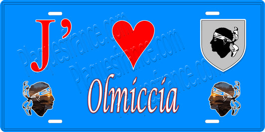 Plaque métal décorative 15 x 30 cm bleu J' ❤️ Olmiccia canton du Sartenais-Valinco  Corse du Sud