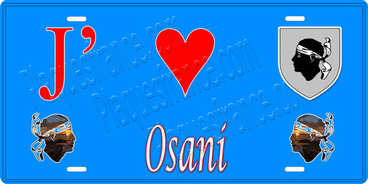 Plaque métal décorative 15 x 30 cm bleu J' ❤️ Osani Canton de Sevi-Sorru-Cinarca Corse du Sud