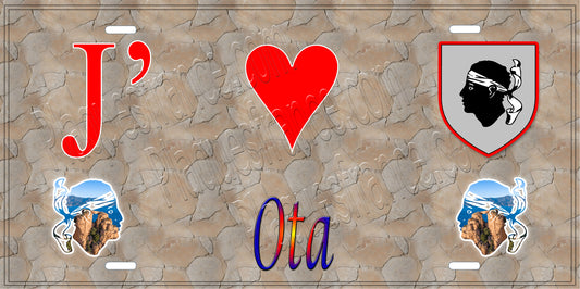 Plaque métal décorative 15 x 30 cm mur antique J' ❤️ Ota Canton de Sevi-Sorru-Cinarca Corse du Sud