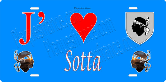 Plaque métal décorative 15 x 30 cm bleu J' ❤️ Sotta canton du Grand-Sud  Corse du Sud