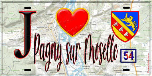 Plaque métal décorative  J' ❤️ Pagny sur Moselle, Meurthe et Moselle (54)