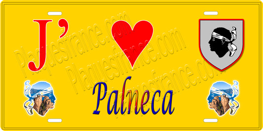 Plaque métal décorative 15 x 30 cm jaune J' ❤️ Palneca  canton de Taravo-Ornano Corse du Sud