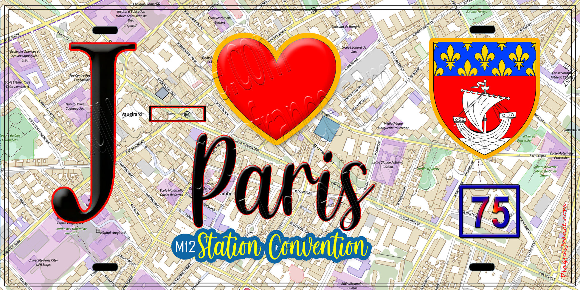 Plaque métal décorative  J' ❤️ Paris : Métro Station Convention