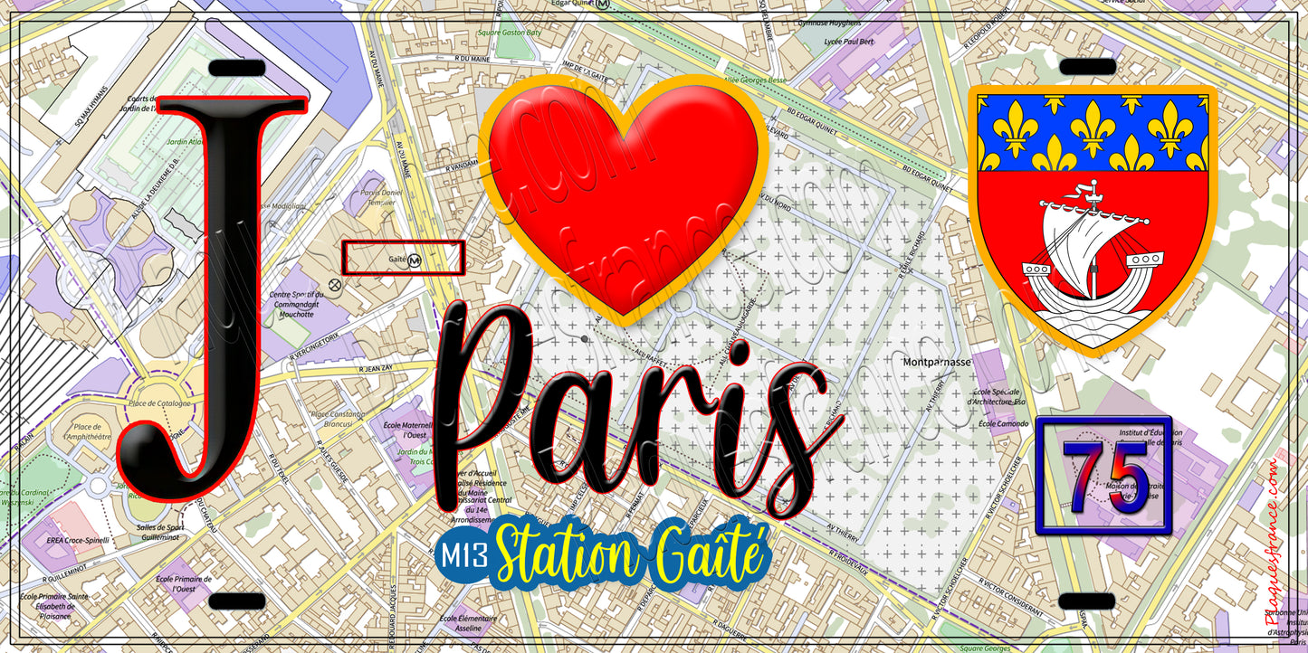 Plaque métal décorative  J' ❤️ Paris : Métro Station Gaîté