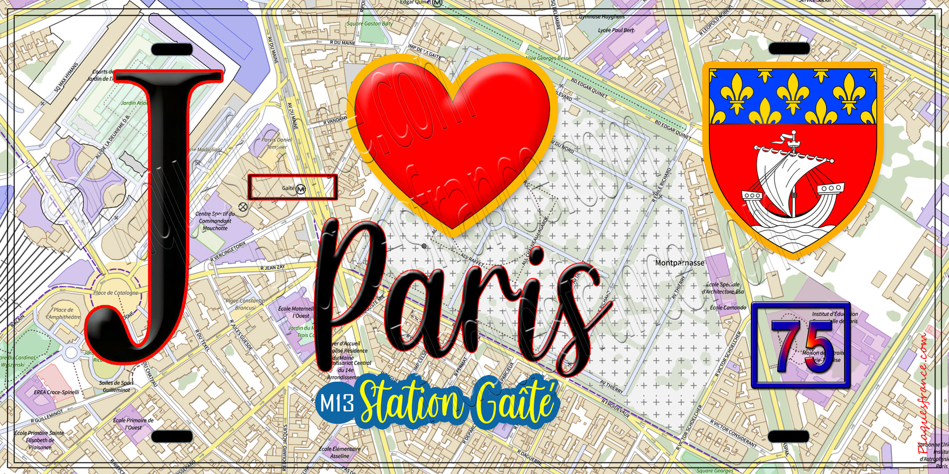 Plaque métal décorative  J' ❤️ Paris : Métro Station Gaîté