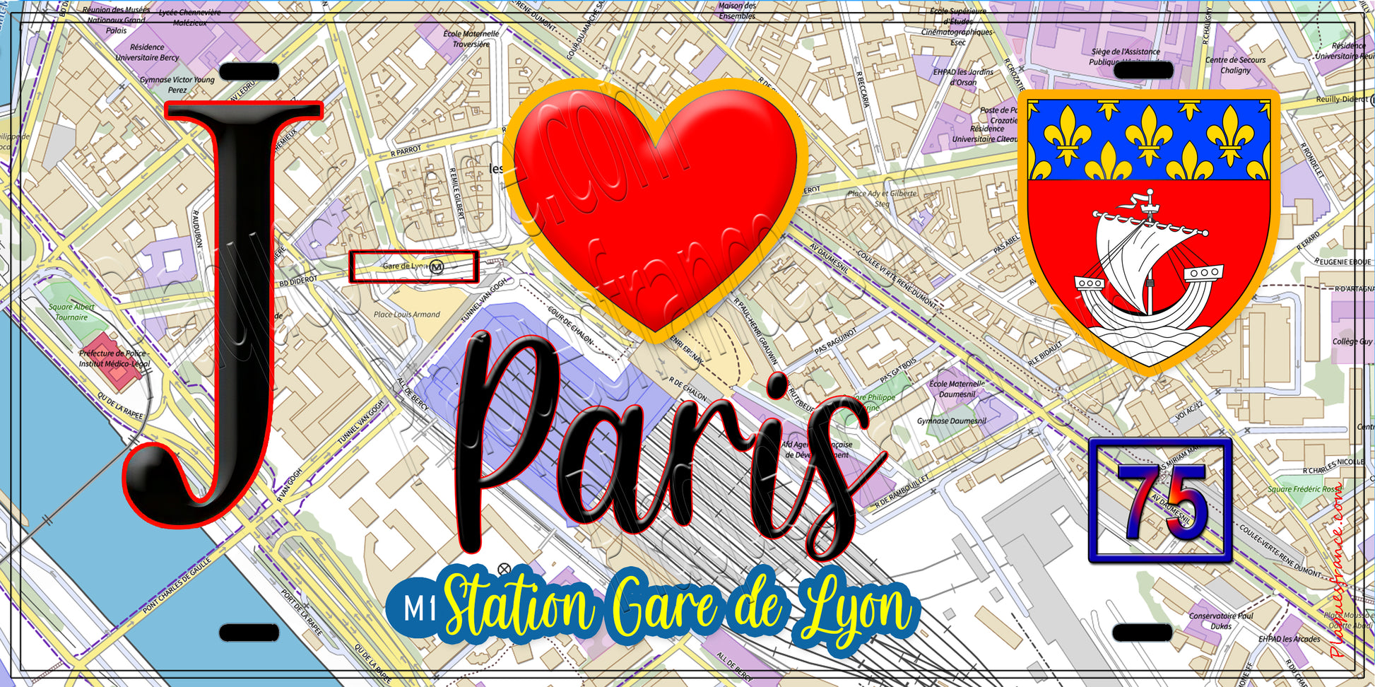 Plaque métal décorative  J' ❤️ Paris : Métro Station Gare de Lyon