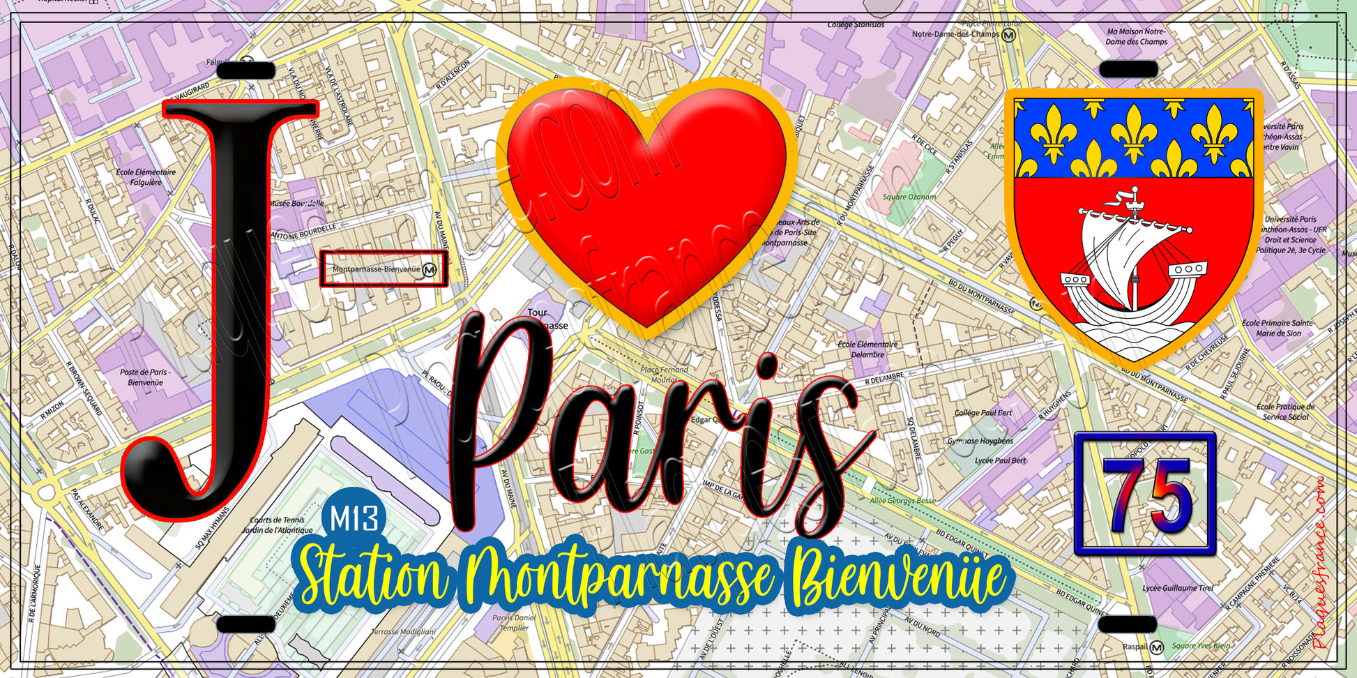 Plaque métal décorative  J' ❤️ Paris : Métro Station Montparnasse – Bienvenüe