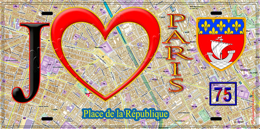 Plaque métal décorative  J' ❤️ Paris : Place de la République.