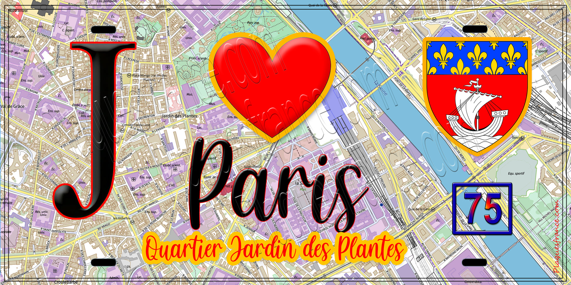 Plaque métal décorative  J' ❤️ Paris : Quartier Jardin-des-Plantes