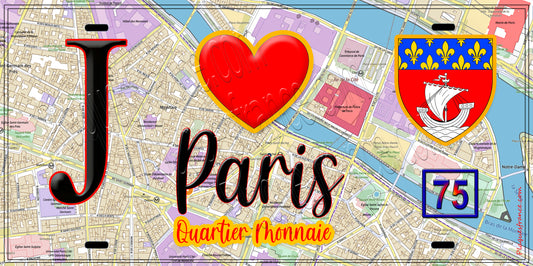 Plaque métal décorative  J' ❤️ Paris : Quartier Monnaie