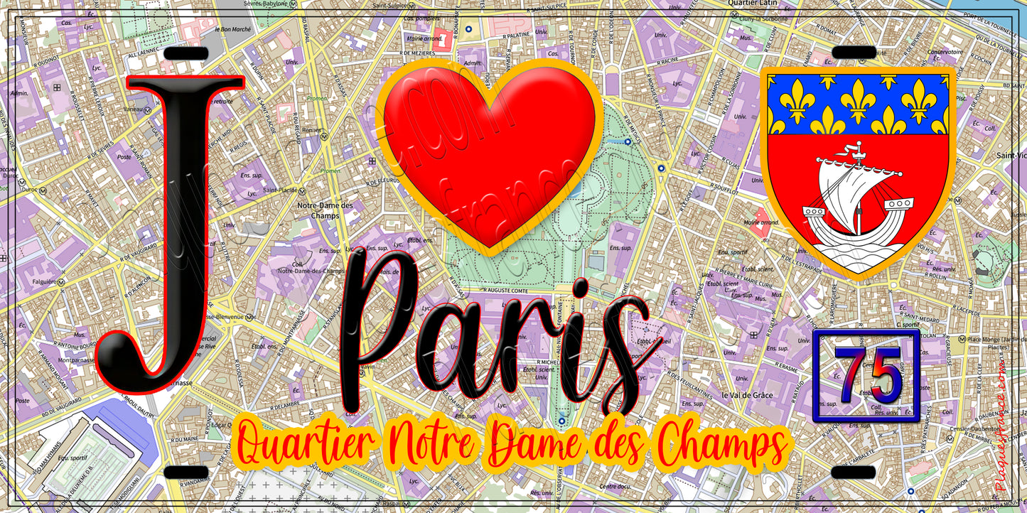 Plaque métal décorative  J' ❤️ Paris : Quartier Notre-Dame-des-Champs