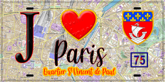 Plaque métal décorative  J' ❤️ Paris : Quartier Saint-Vincent-de-Paul