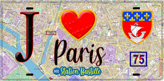 Plaque métal décorative  J' ❤️ Paris : Métro Station Bastille