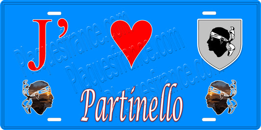 Plaque métal décorative 15 x 30 cm bleu J' ❤️ Partinello Canton de Sevi-Sorru-Cinarca Corse du Sud