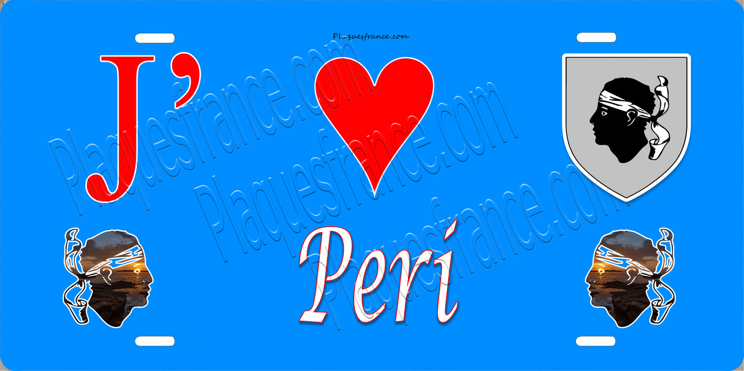 Plaque métal décorative 15 x 30 cm bleu J' ❤️ Peri canton du Gravona-Prunelli  Corse du Sud