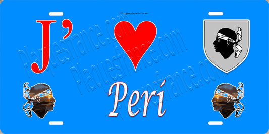 Plaque métal décorative 15 x 30 cm bleu J' ❤️ Peri canton du Gravona-Prunelli  Corse du Sud