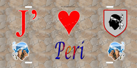 Plaque métal décorative 15 x 30 cm mur antique J' ❤️ Peri canton du Gravona-Prunelli  Corse du Sud